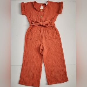 2 ❤Hip Girls Orange Button Top Short Sleeve Jumpsuit Matching Belt 100% CN, sz 6